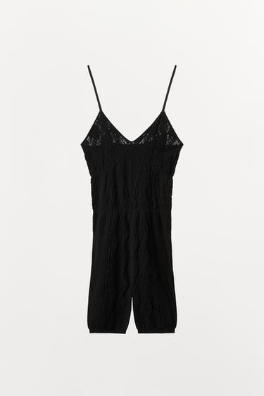 COMBI-SHORT SANS COUTURE EN DENTELLE - Noir de Zara - Image 3