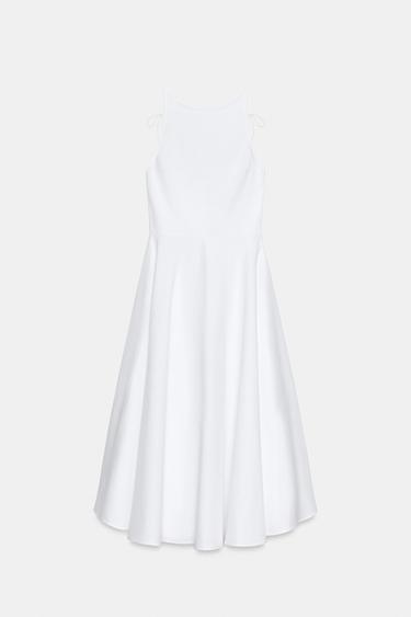Zara VOLUMINOUS GABARDINE MIDI DRESS - White
