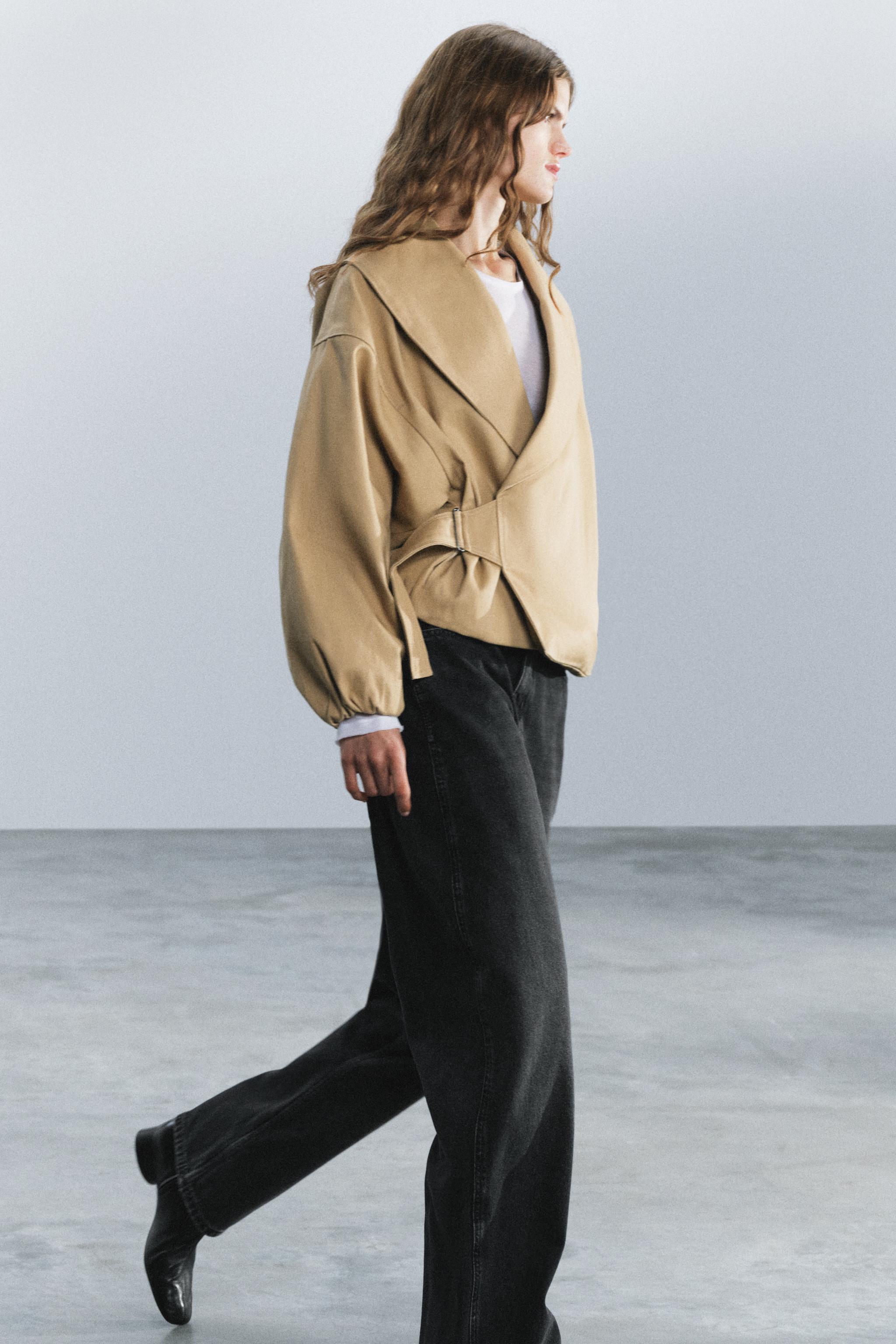 ZW COLLECTION BUCKLE CROPPED JACKET - taupe brown | ZARA United States