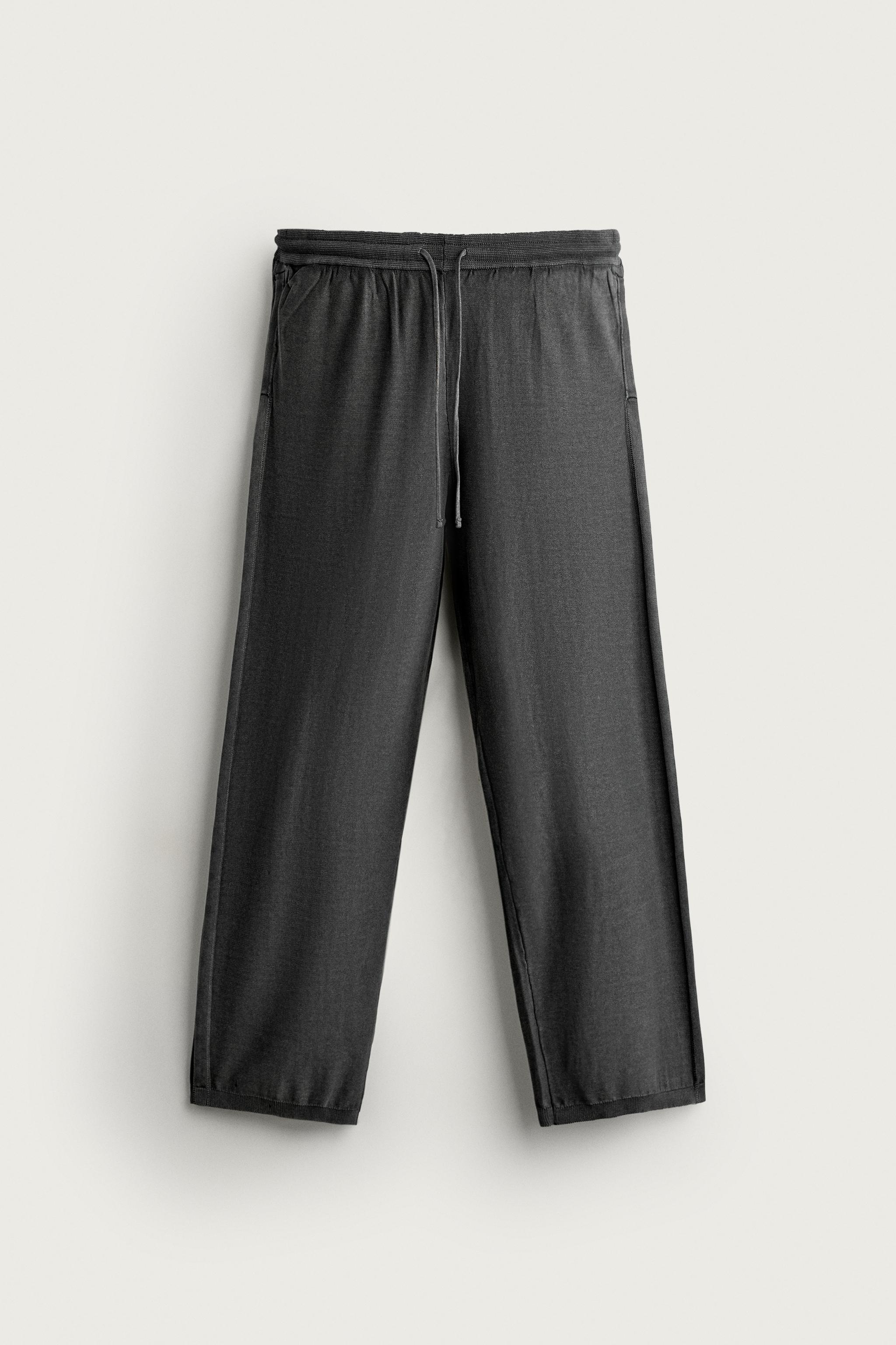 COTTON KNIT RELAXED-FIT PANTS — Faded black