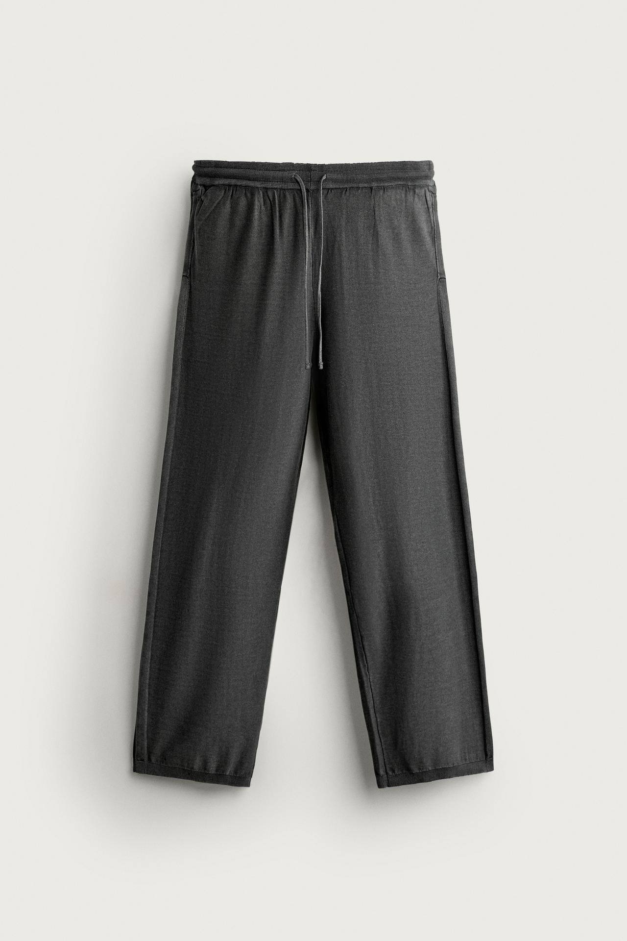 COTTON KNIT RELAXED FIT PANTS — Faded black