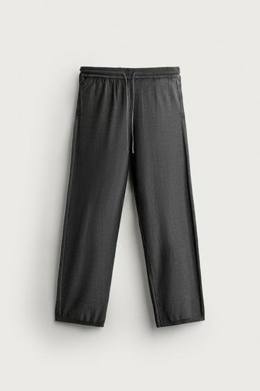 COTTON KNIT RELAXED FIT PANTS — Faded black 1