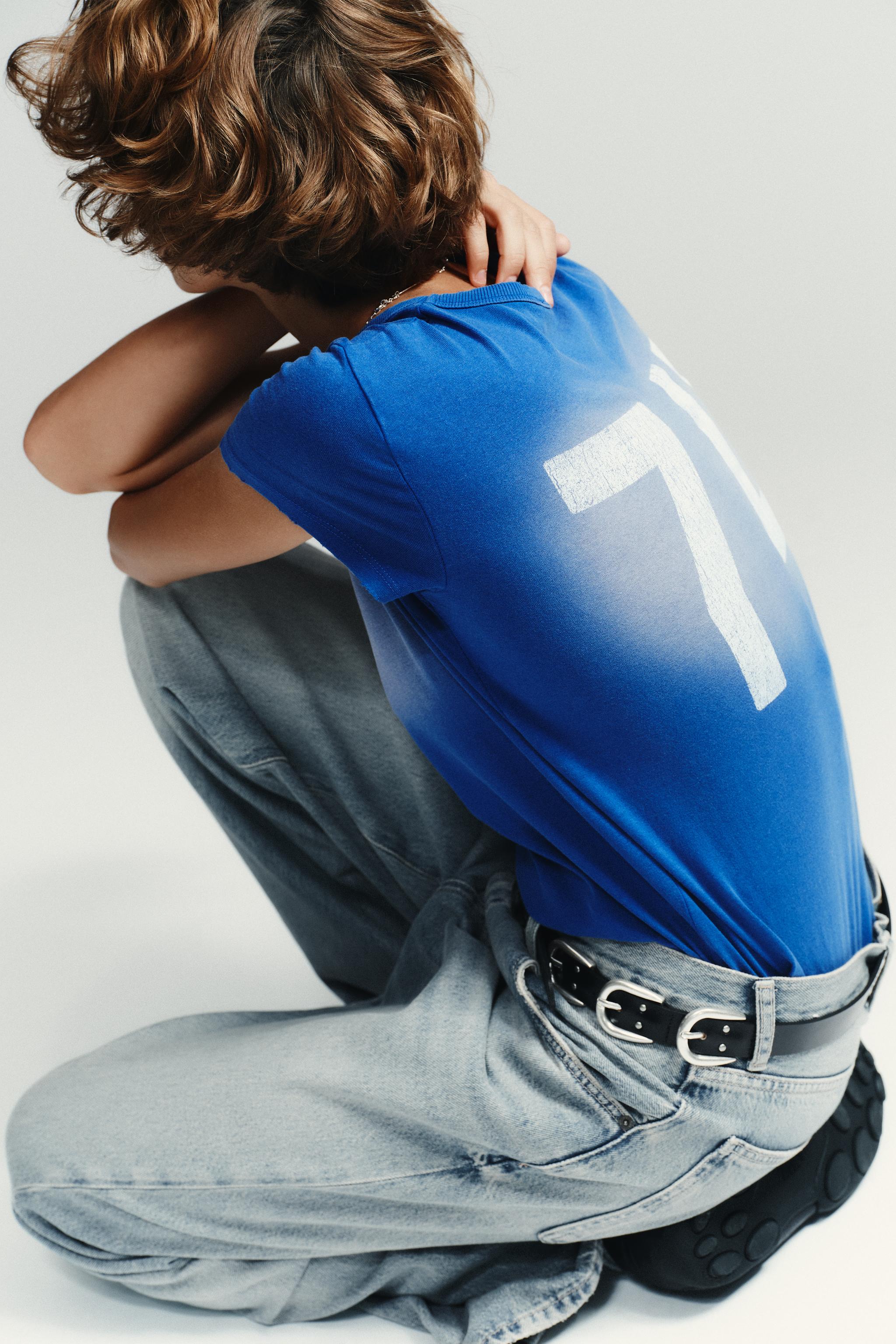 WASHED EFFECT TEXT T-SHIRT - Blue | ZARA Canada