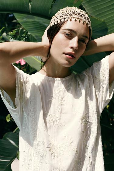 Zara CROCHET SHELL CAP - Ecru - Image 0