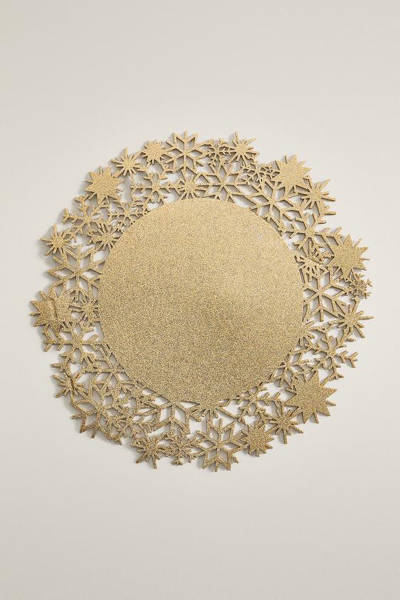 Zara ROUND SNOWFLAKE CHRISTMAS PLACEMAT - Gold - Image 0