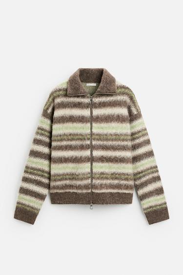 TEXTURED STRIPED CARDIGAN - Brown / Taupe by Zara