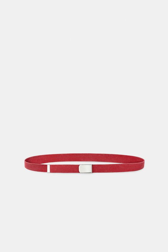 Zara FRUIT OF THE LOOM™ FABRIC BELT WITH PLATE BUCKLE - Red - Image 0