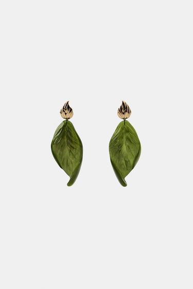 RESIN LEAF EARRINGS - Green by Zara