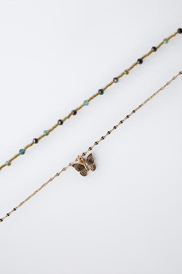 PACK OF TWO NECKLACES WITH BUTTERFLY BEADS - Golden by Zara - Image 2