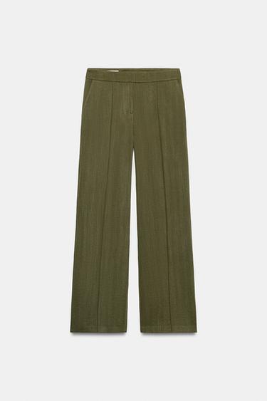 Zara STRAIGHT LEG PIN TUCK PANTS - Khaki