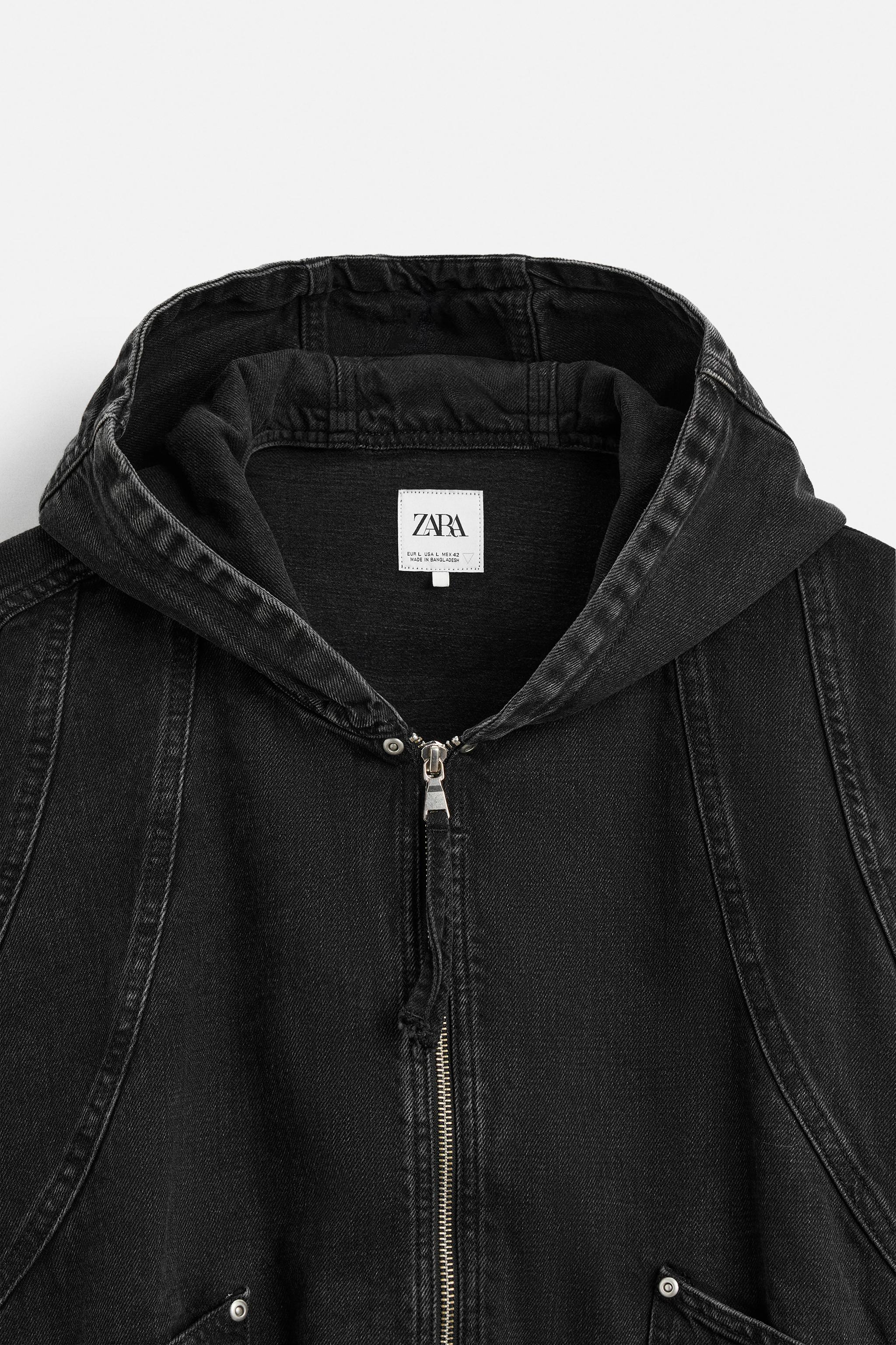 デニムフード付きスウェットシャツ - ブラック | ZARA Japan / 日本