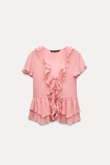 BLUSA VOLANTES - salmon/oscuro de Zara