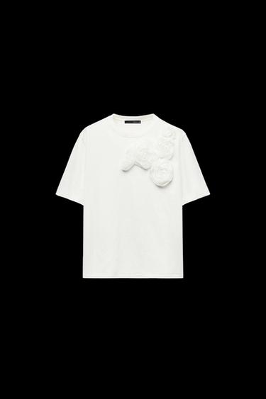 SHIRT MIT BLUME - Weiß von Zara