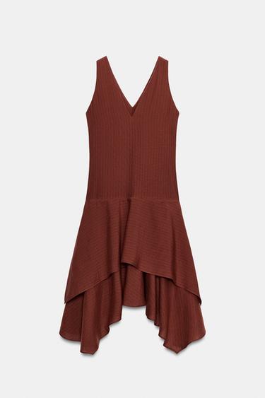 ROBE ASYMÉTRIQUE À RAYURES ZW COLLECTION - brique foncée de Zara - Image 6