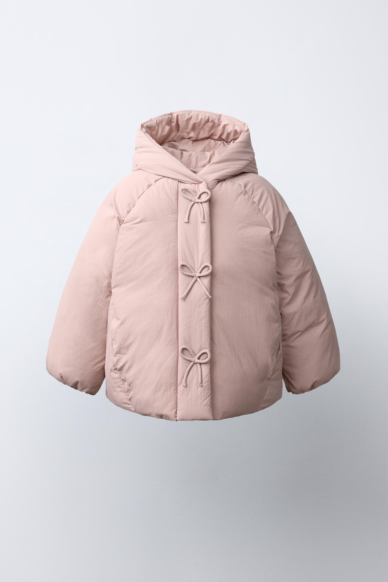 WATER REPELLENT BOW PUFFER COAT — Pink