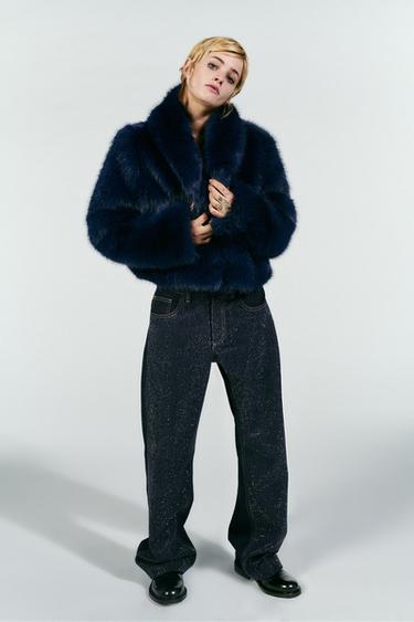 SHORT FAUX FUR COAT - Indigo by Zara