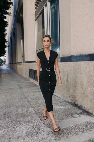 ПЛАТЬЕ МИДИ СТРЕЙЧ С ПОЯСОМ — ЧЕРНЫЙ от Zara — изображение 0