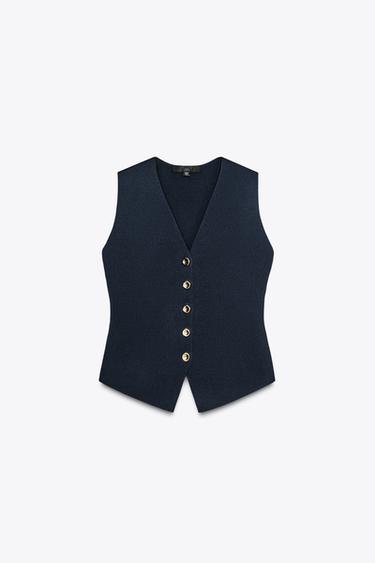 PLAIN KNIT WAISTCOAT TOP - Navy blue by Zara