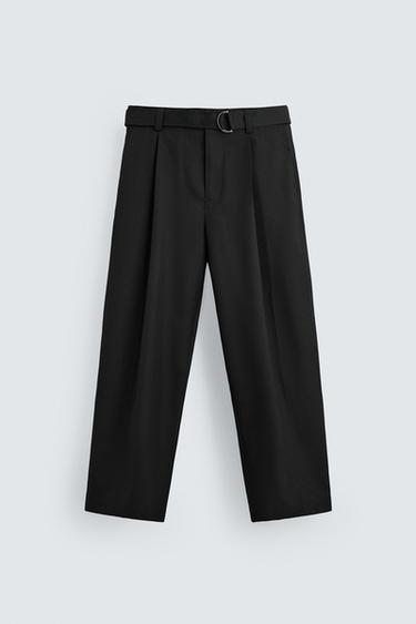 Zara PLEATED PANTS WITH BELT - Black