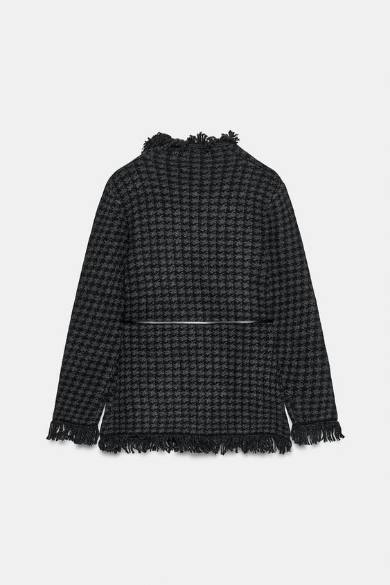 VESTE EN MAILLE Pied-de-poule CEINTURE - Noir de Zara - Image 7