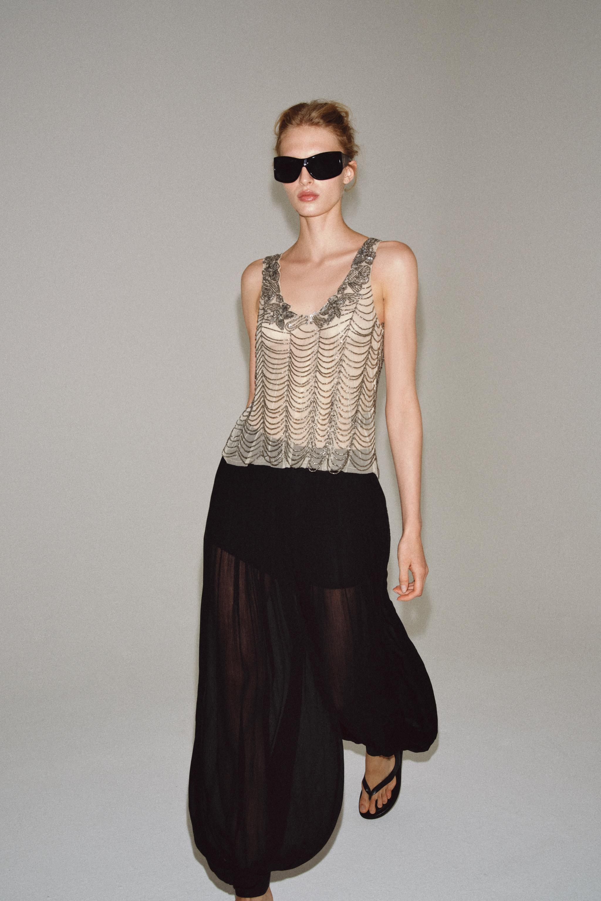 Женские рубашки Zara ZW COLLECTION BEADED TOP — фото 6