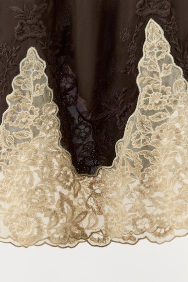 JUPE MI-LONGUE 100% VISCOSE BRODERIES DENTELLE - Marron foncé de Zara - Image 6