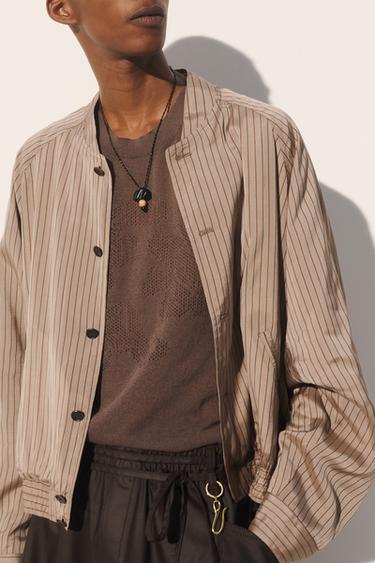 CAÇADORA BOMBER CROPPED FIT RATLLES VISCOSA - CUPRO - ratlles de Zara