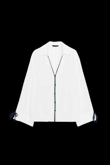 Zara CONTRAST TRIM SHIRT - Oyster-white - Image 0