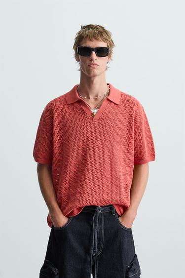 POLO PUNTO CALADO - Rojo de Zara