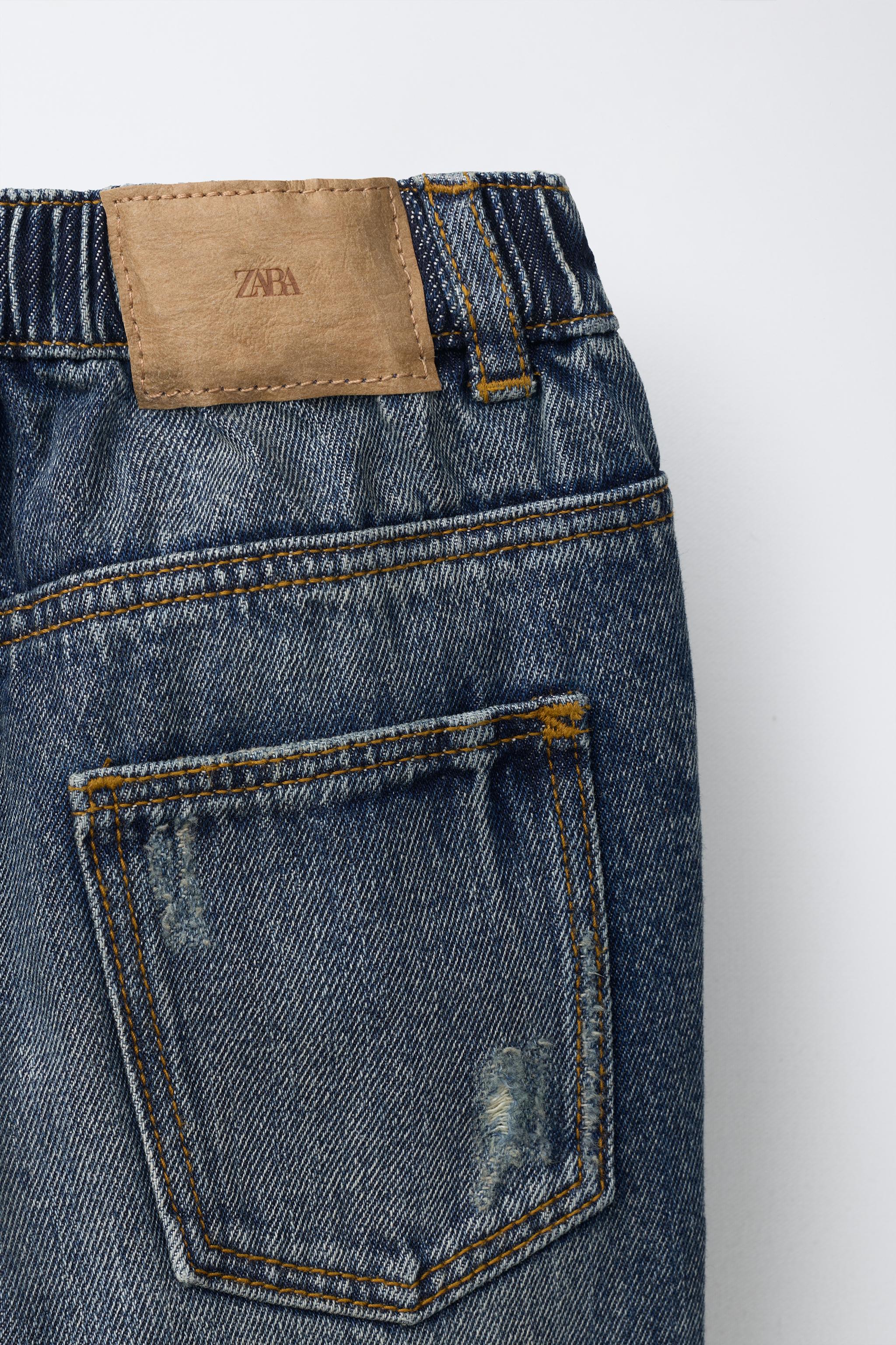 ダメージ加工ストレートデニムパンツ - インディゴブルー | ZARA Japan