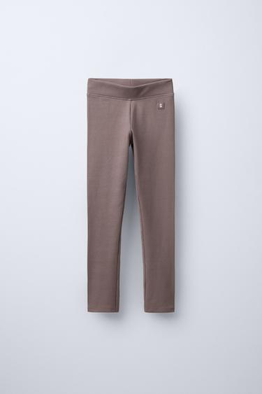 Zara LABEL DETAIL RIBBED LEGGINGS - Pink