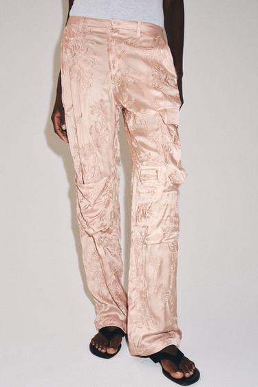 ZW COLLECTION EMBROIDERED CARGO TROUSERS - Pink by Zara - Image 1