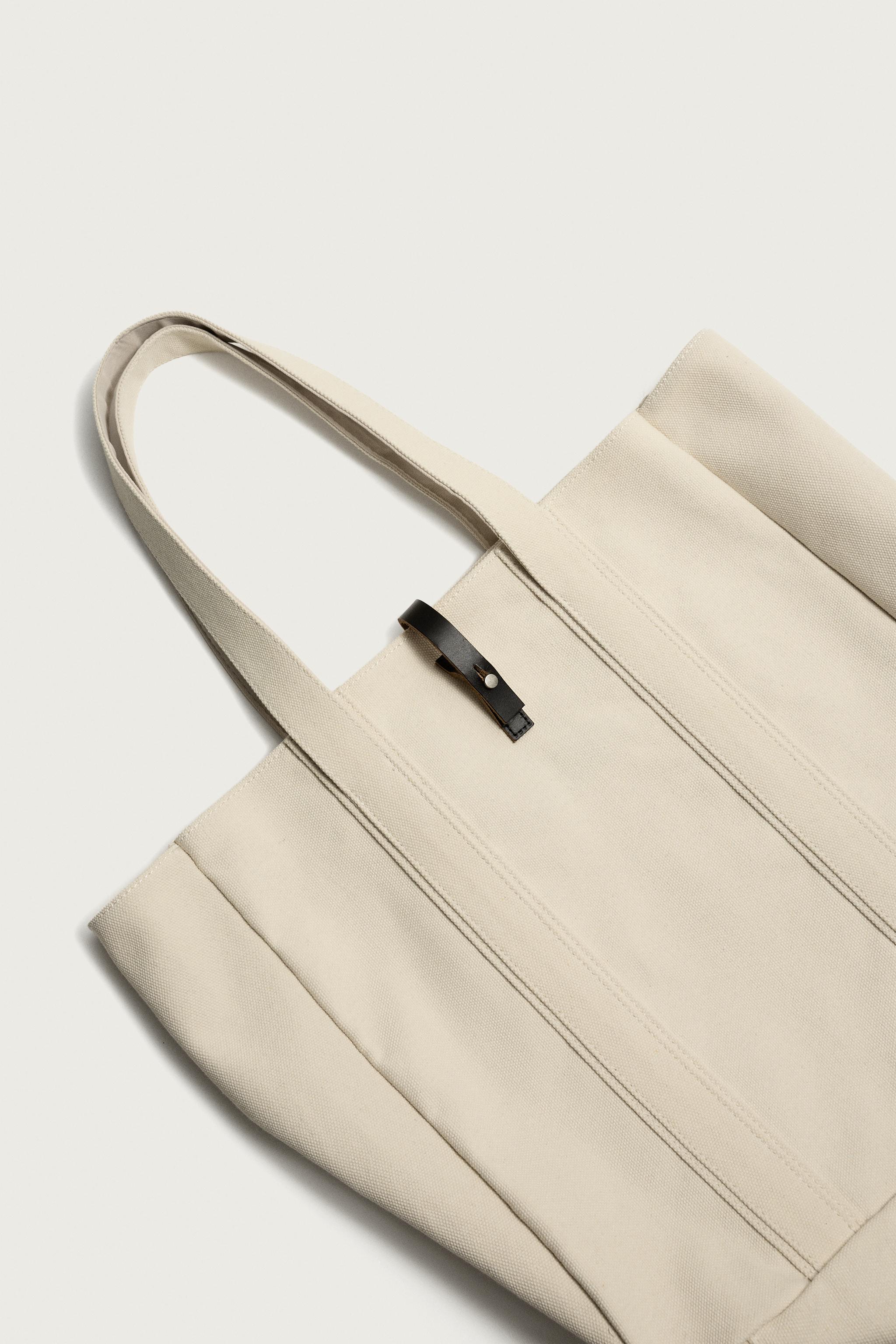 SHOPPER EN TISSU AVEC FERMETURE CUIR