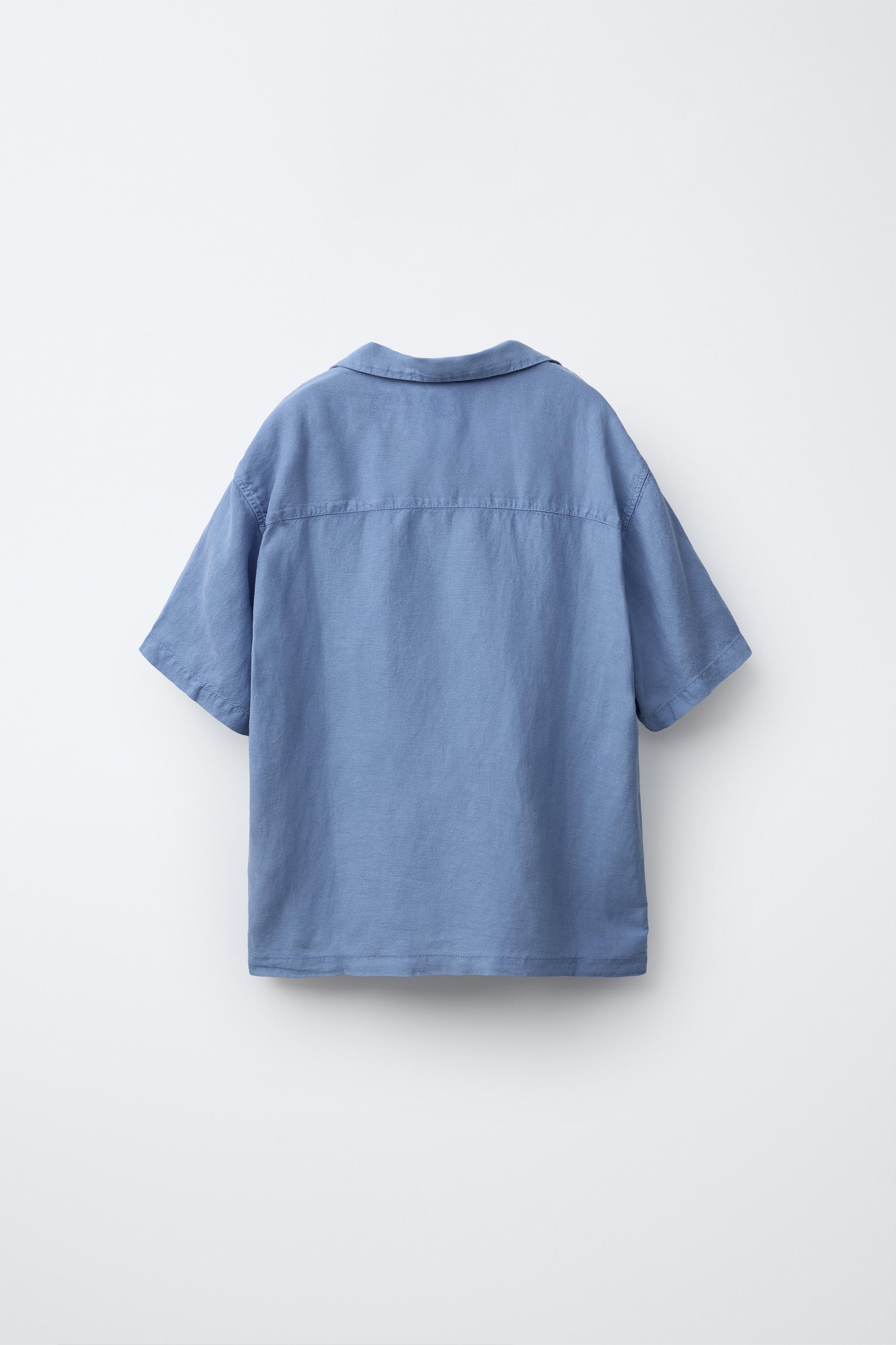 リネン混開襟シャツ - ライトブルー | ZARA Japan / 日本
