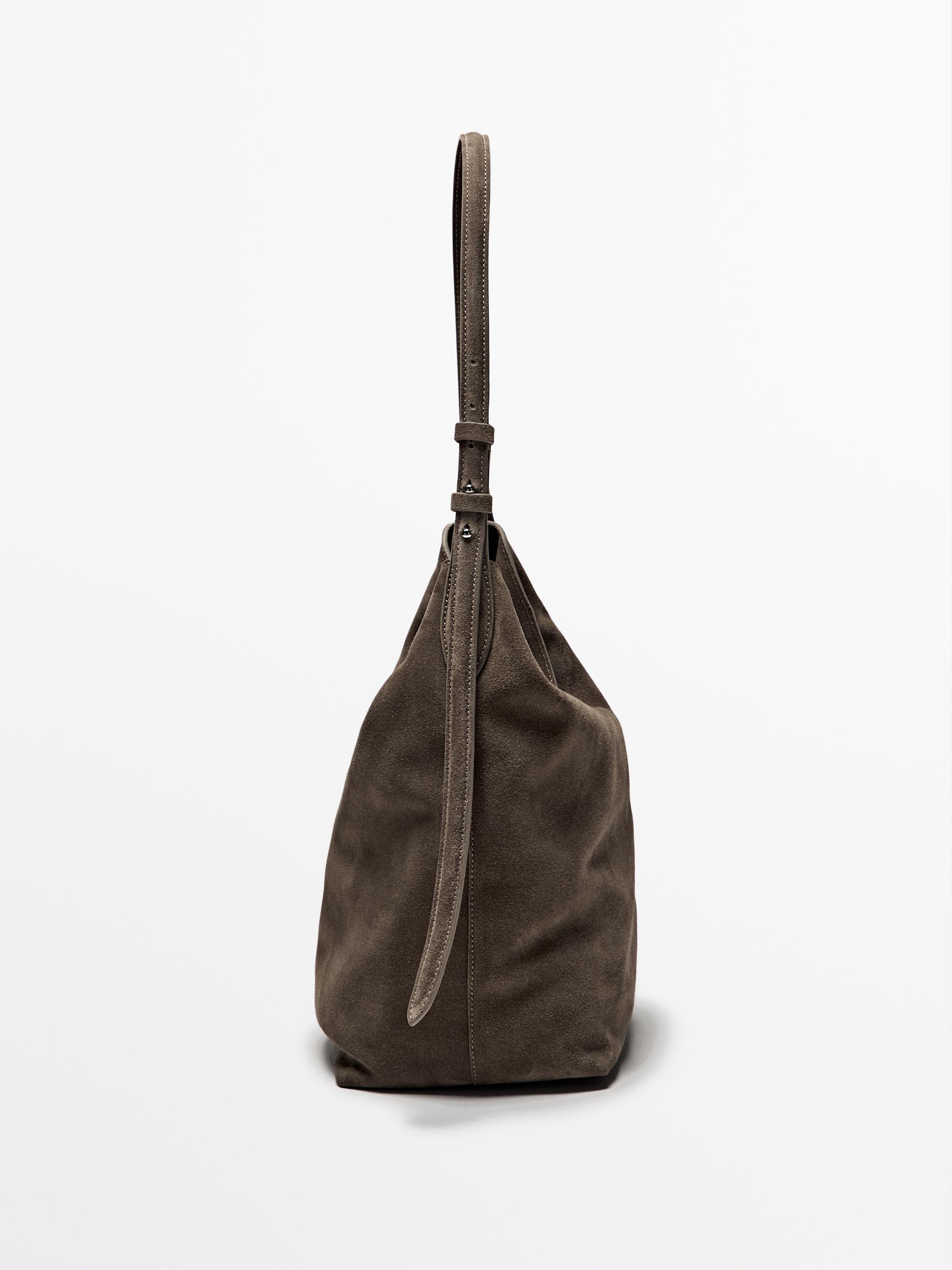 Split suede leather bucket bag