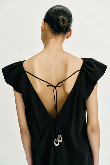 LONG DRESS WITH PUFF SLEEVES - Black by Zara - Image 6
