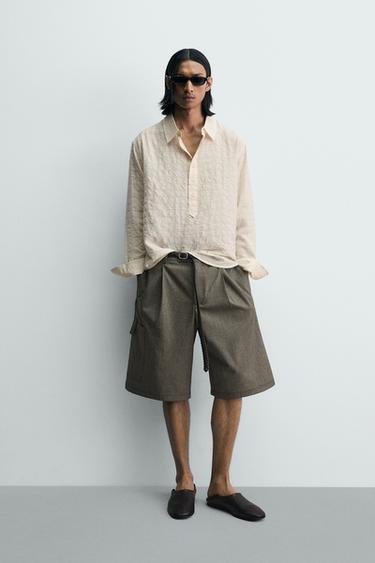 RELAXED WIDE-LEG CARGO BERMUDA SHORTS - Dark tan by Zara - Image 0