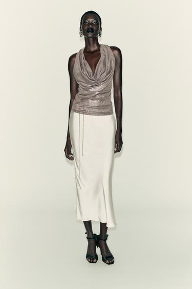 DRAPED HALTER TOP - Silver by Zara