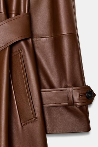 TRENCH LONG EN CUIR 100% ZW COLLECTION ÉDITION LIMITÉE - Marron clair de Zara - Image 4