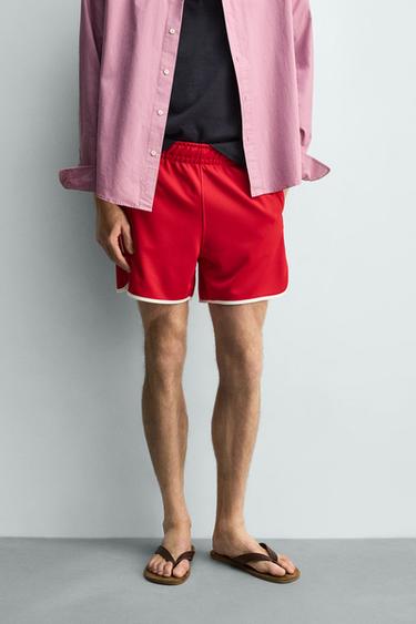 SHORTS WITH CONTRAST TRIM - Red by Zara
