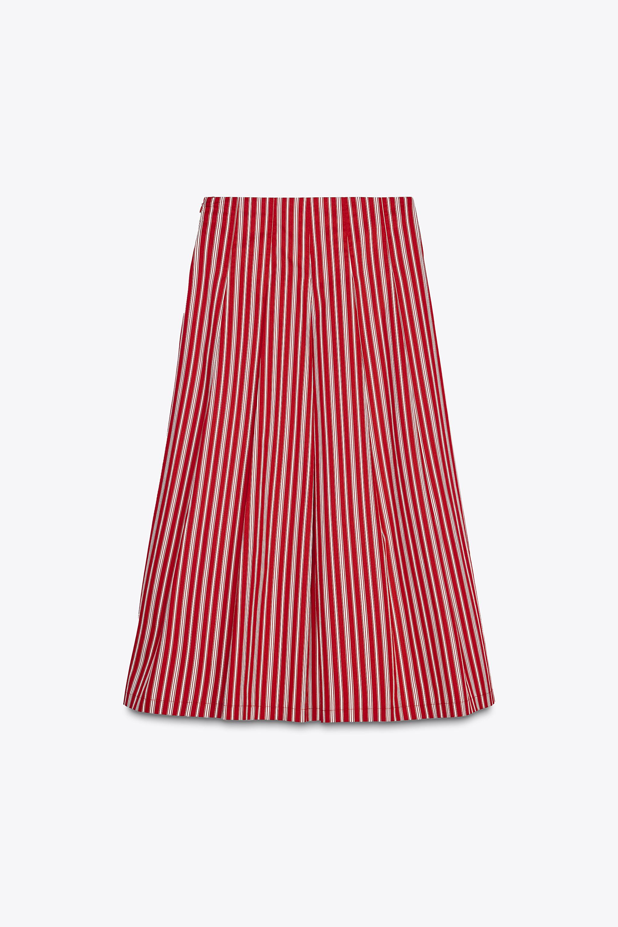 STRIPED MIDI SKIRT - Red / White | ZARA United States