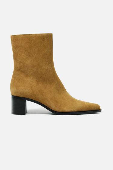 Zara MID-SHAFT SPLIT LEATHER ANKLE BOOTS - Dark tan