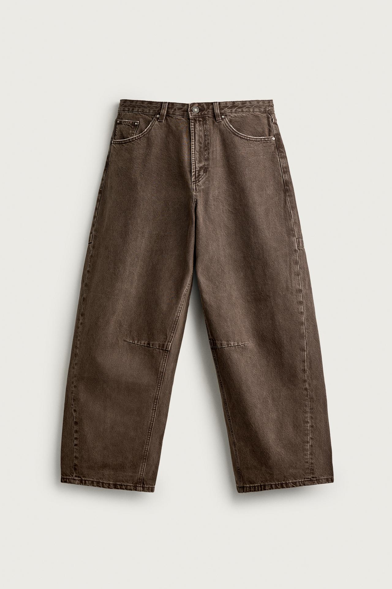 DRAWSTRING BARREL FIT PANTS — Brown