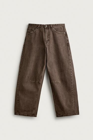 PANTALON COUPE BARREL À CORDON - Marron de Zara