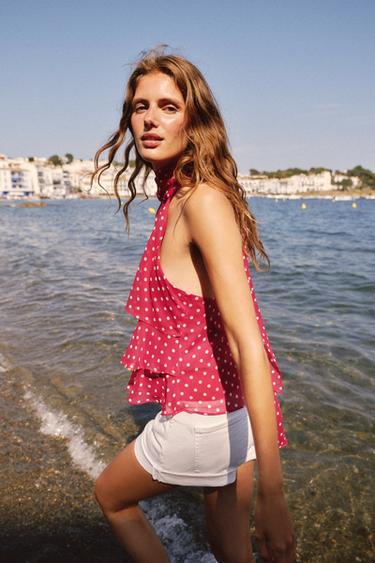 RUFFLED HALTER NECK TOP WITH DOTS - 107 by Zara