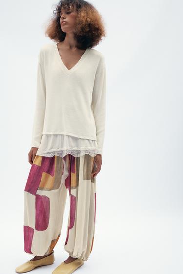 Zara PRINTED BAGGY PANTS ZW COLLECTION - Oranges