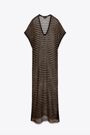 ROBE EN MAILLE OUVERTE - NOIR/ORANGE de Zara - Image 6
