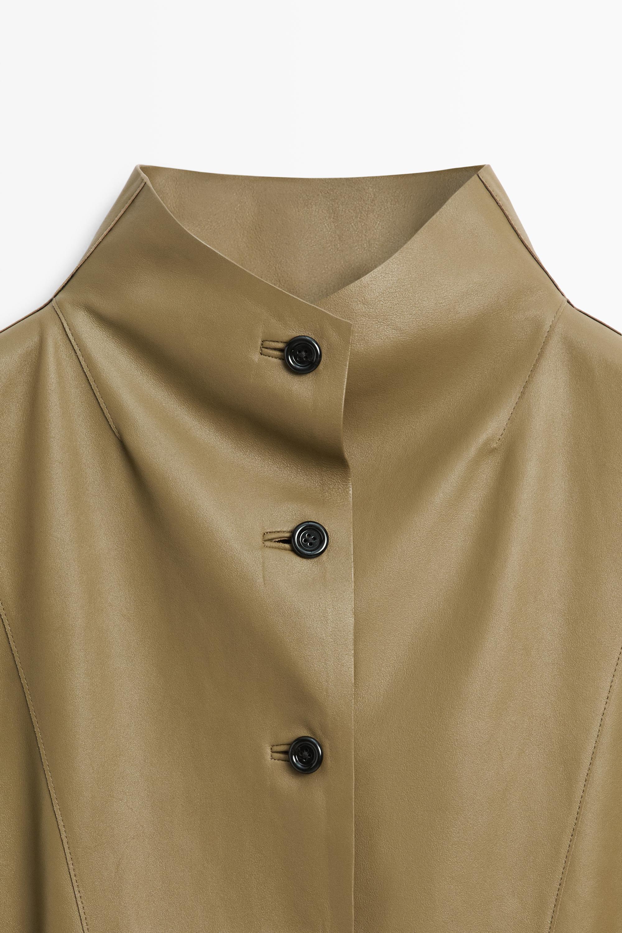 Stand collar nappa leather cropped jacket