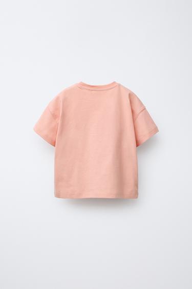 T-SHIRT À INSCRIPTION ET DÉCOR FLEURS - Rose clair de Zara - Image 1