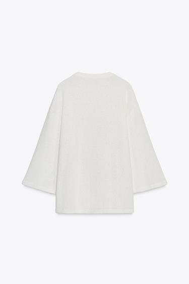 T-SHIRT OVERSIZE EN MAILLES COUPÉES - Écru de Zara - Image 5